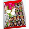 Black & Bronze Chocolate Strawberries with Roses Gift Box